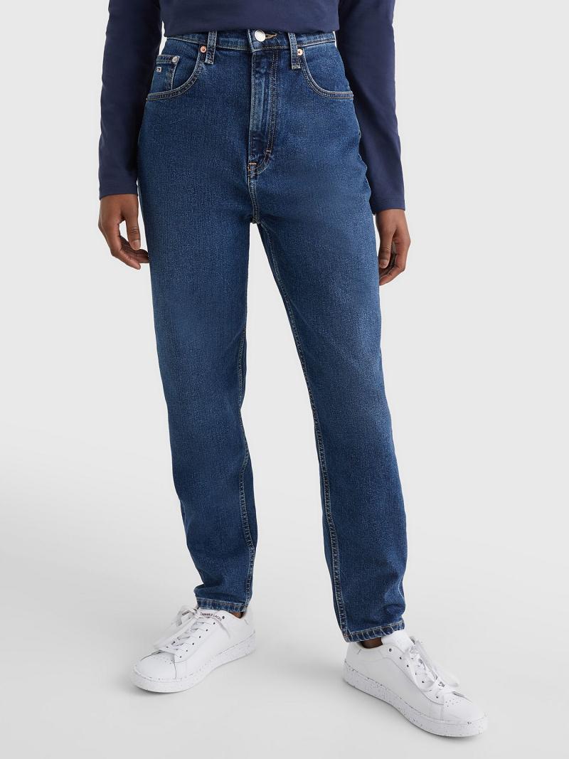 Női Tommy Hilfiger High Rise Tapered Mom Fit Farmer Nadrág Sötétkék | HU 201ZUT